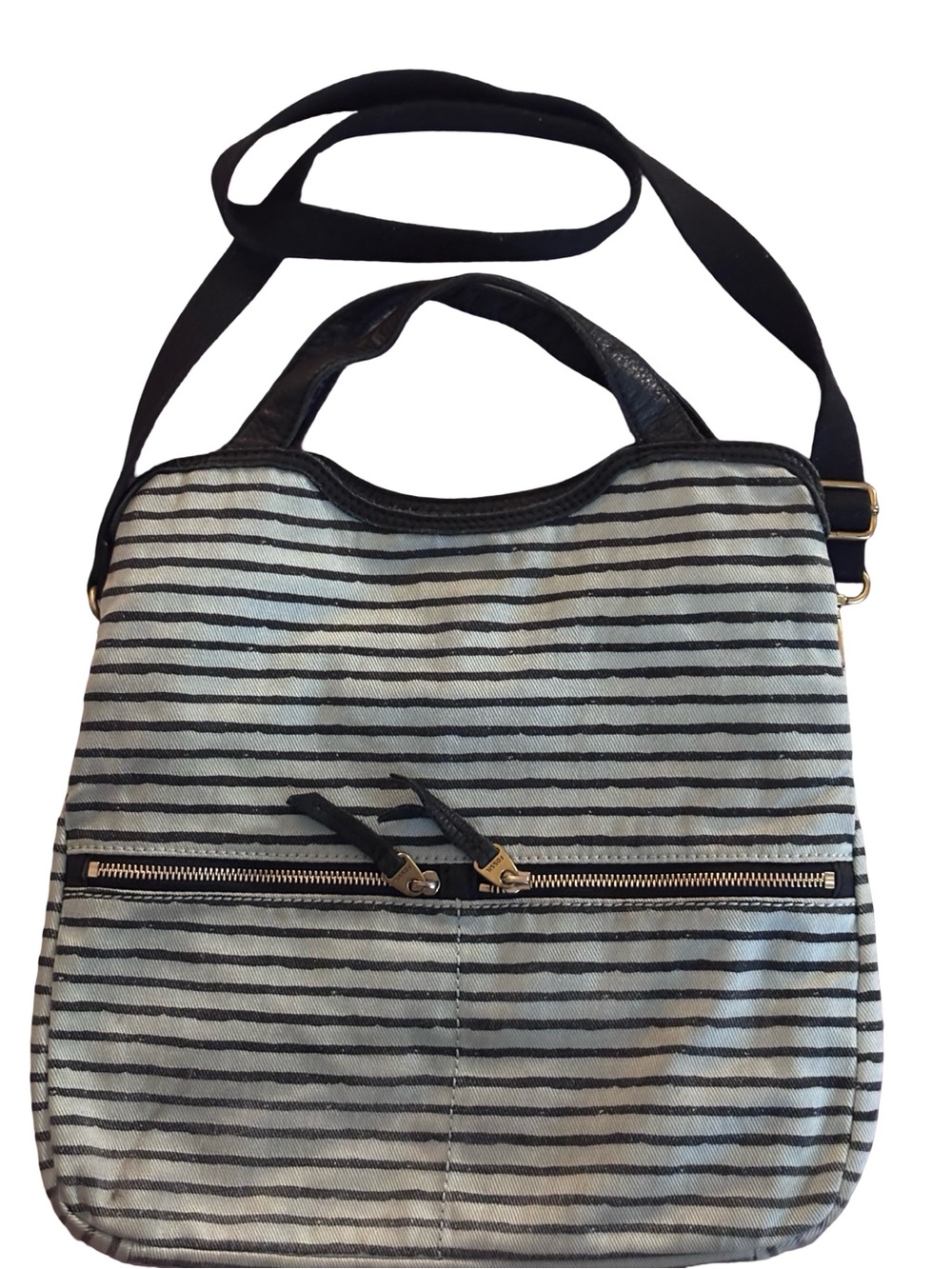 Fossil Sage and Black Striped Crossbody Bag